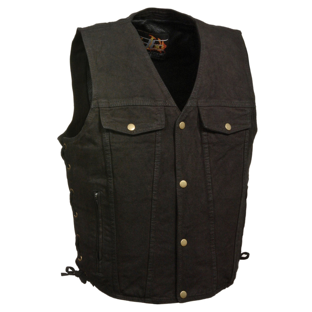 Milwaukee Leather DM1360 Men's Classic Black Denim Motorcycle Biker Riders Vest w/ Adjustable Side Laces Hot Leathers