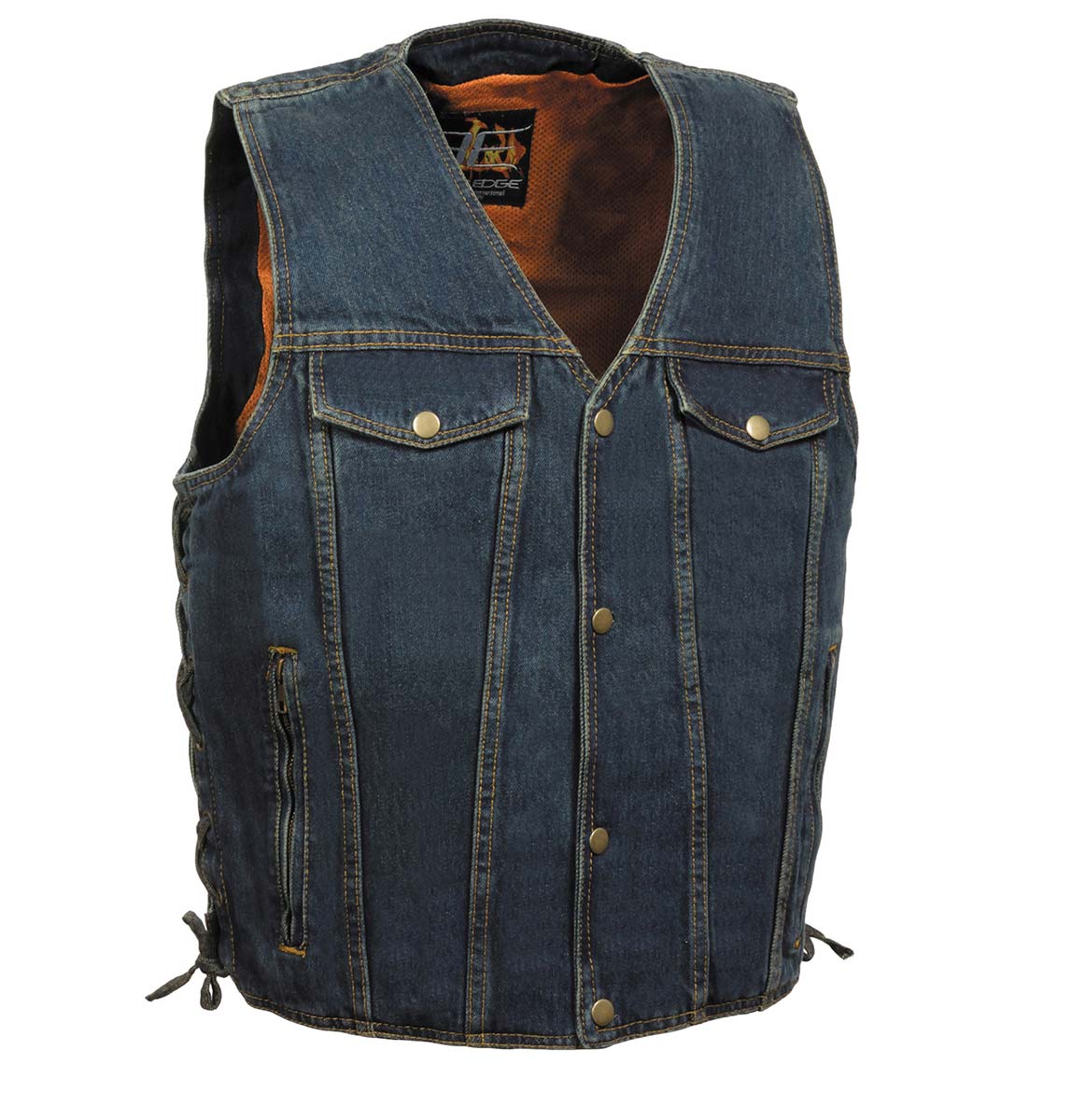 Milwaukee Leather DM1360 Men's Classic Blue Denim Motorcycle Biker Riders Vest w/ Adjustable Side Laces Hot Leathers