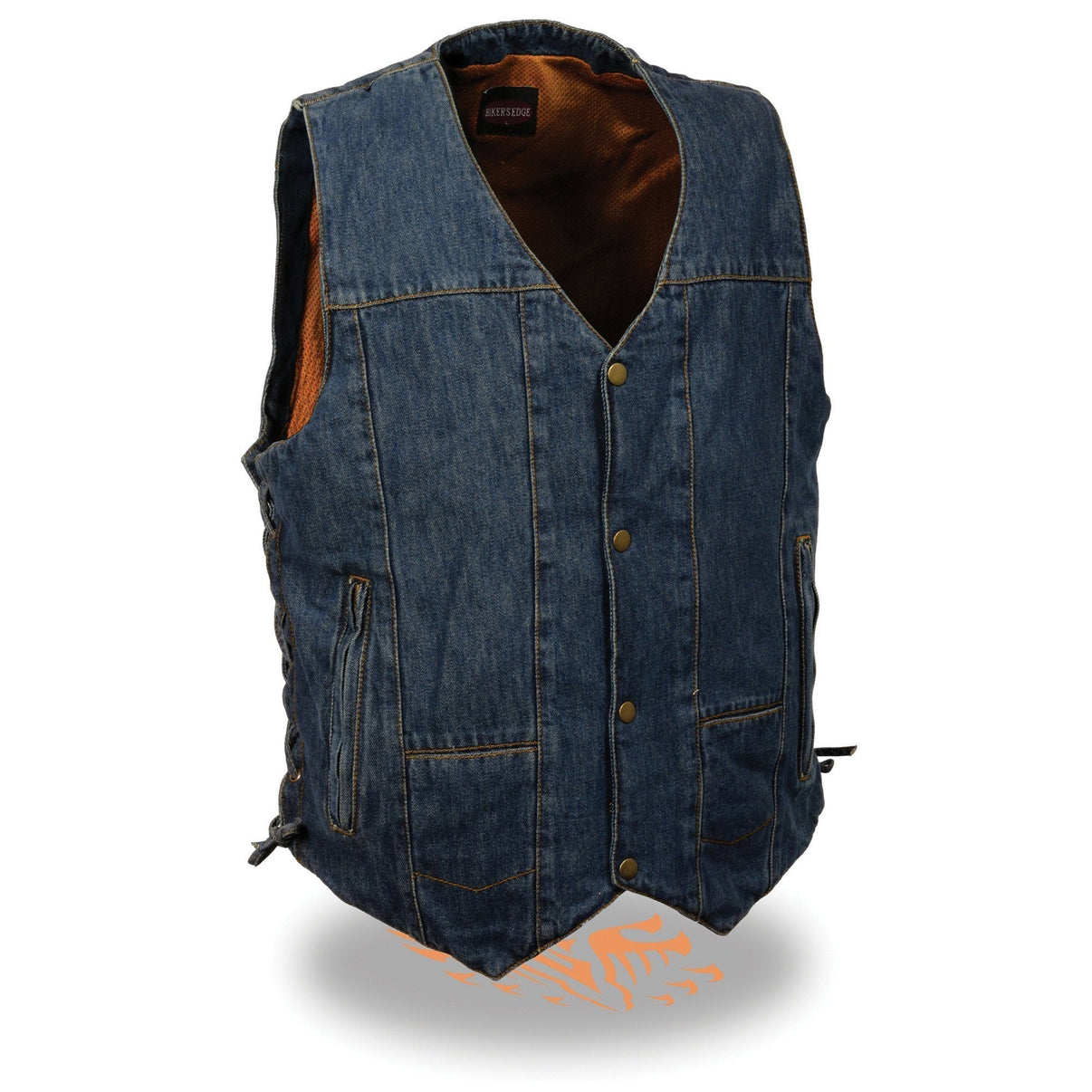 Milwaukee Leather DM1989 Men's Blue Denim '10 Pocket' Motorcycle Bikers Rider Vest with Side Laces Hot Leathers
