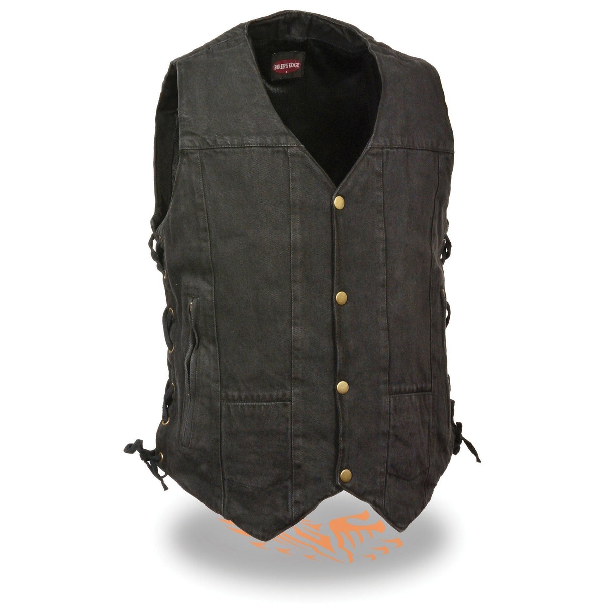 Milwaukee Leather DM1990 Men's Black 10 Pocket Side Lace Denim Vest Hot Leathers