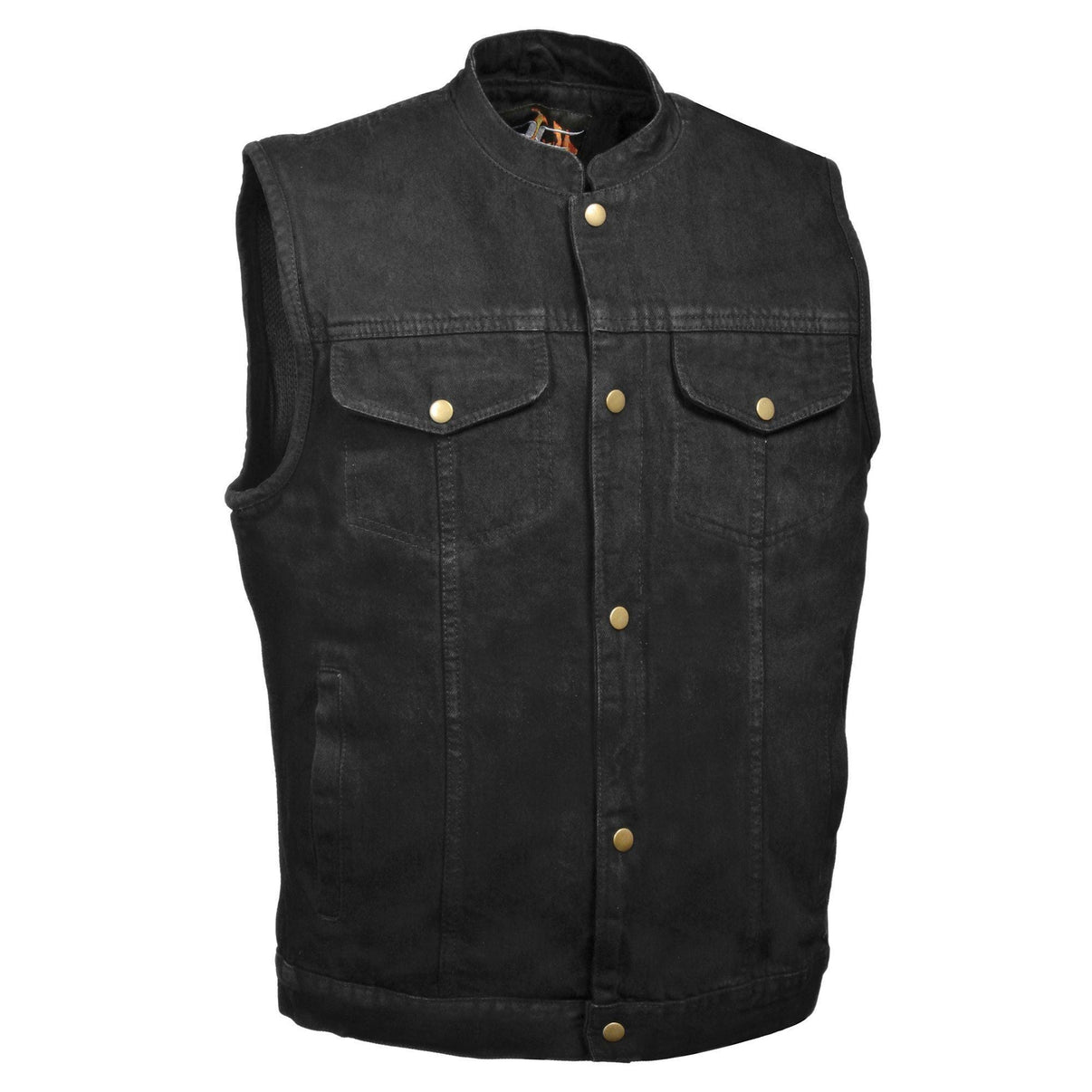 Milwaukee Leather DM2238 Men's Classic Black Denim Club Style Vest with Snap Button Closure Hot Leathers
