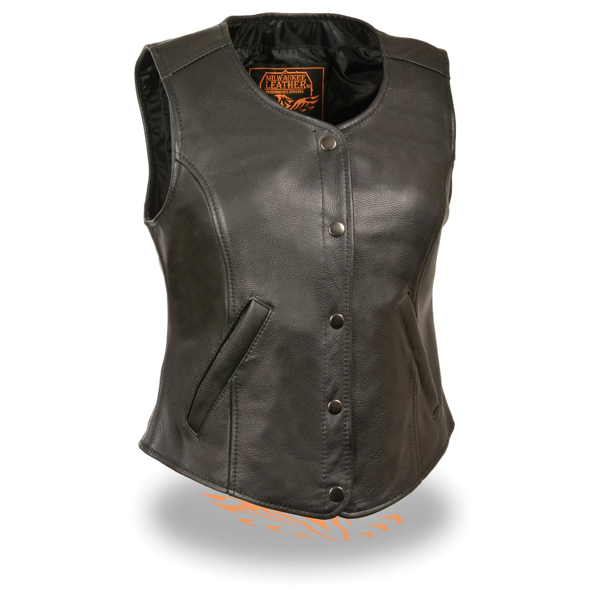Milwaukee Leather LKL4701 Women's Black Leather Plain Round V-Neck Motorcycle Rider Vest W/Classic 4-Snaps Closure Hot Leathers