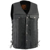 Milwaukee Leather LKM1360 Men's Black Leather Classic V-Neck Motorcycle Rider Vest w/ Snaps and Side Laces Closure Hot Leathers