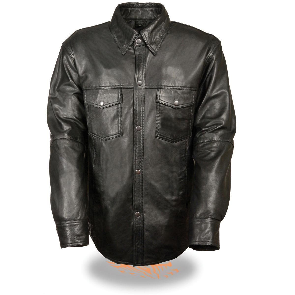 Milwaukee Leather LKM1600 Men's Black Lightweight Casual Biker Style Leather Shirt Hot Leathers