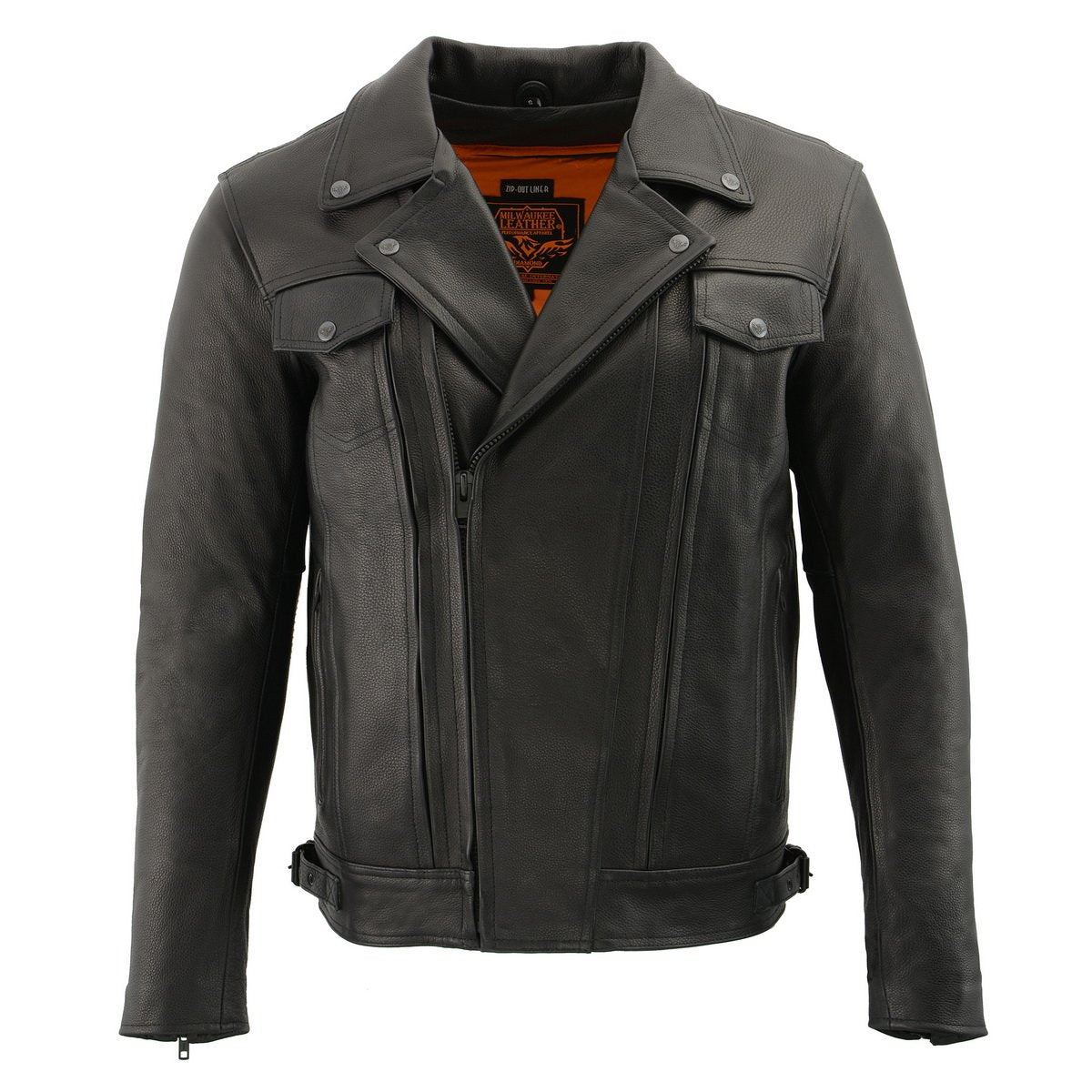 Milwaukee Leather LKM1720 Men's Black Premium Leather Motorcycle Vented Leather Jacket w/ Multi-Utility Pockets Hot Leathers