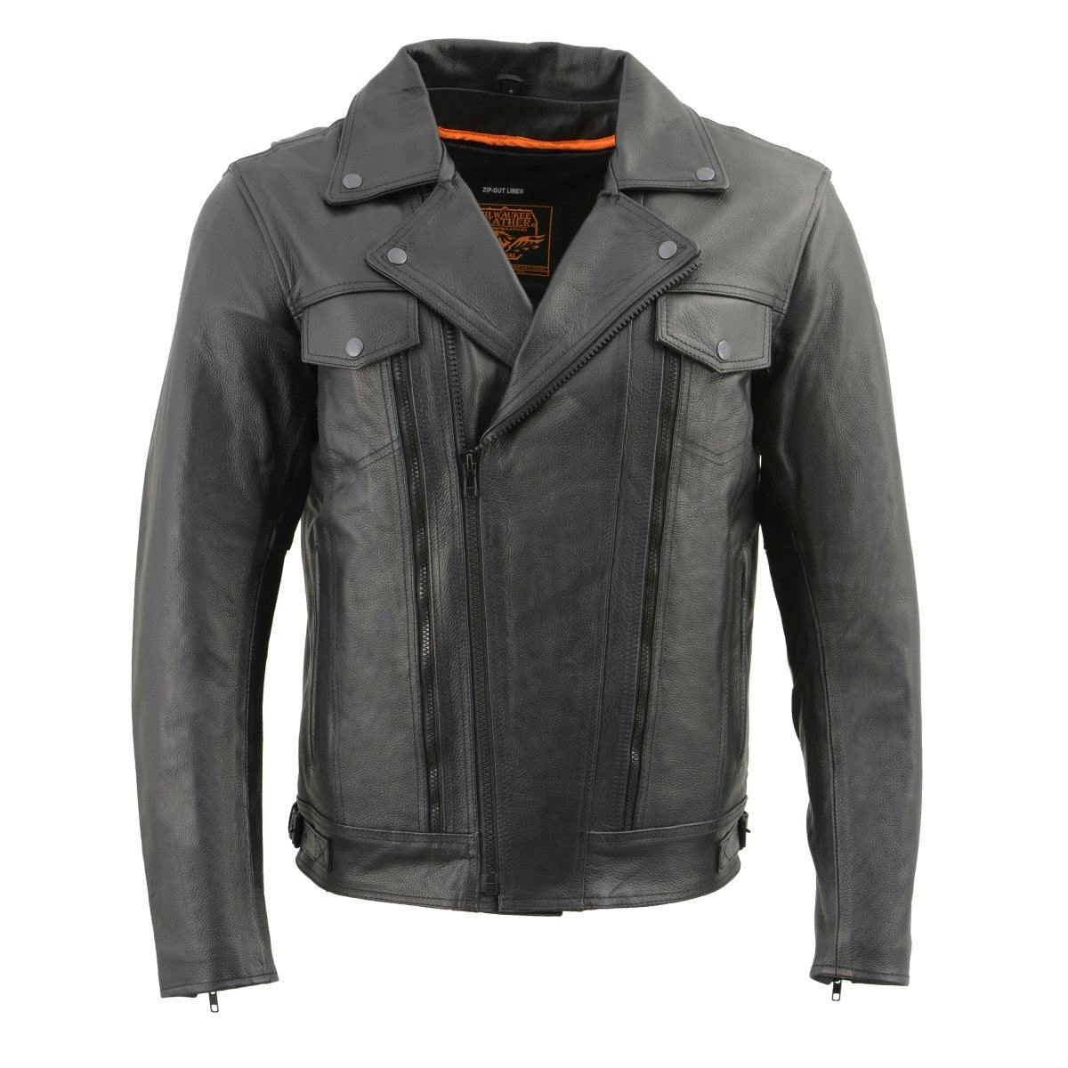 Milwaukee Leather LKM1760 Men's Black Leather Motorcycle Riders Jacket w/ Multi-Utility Pockets Hot Leathers