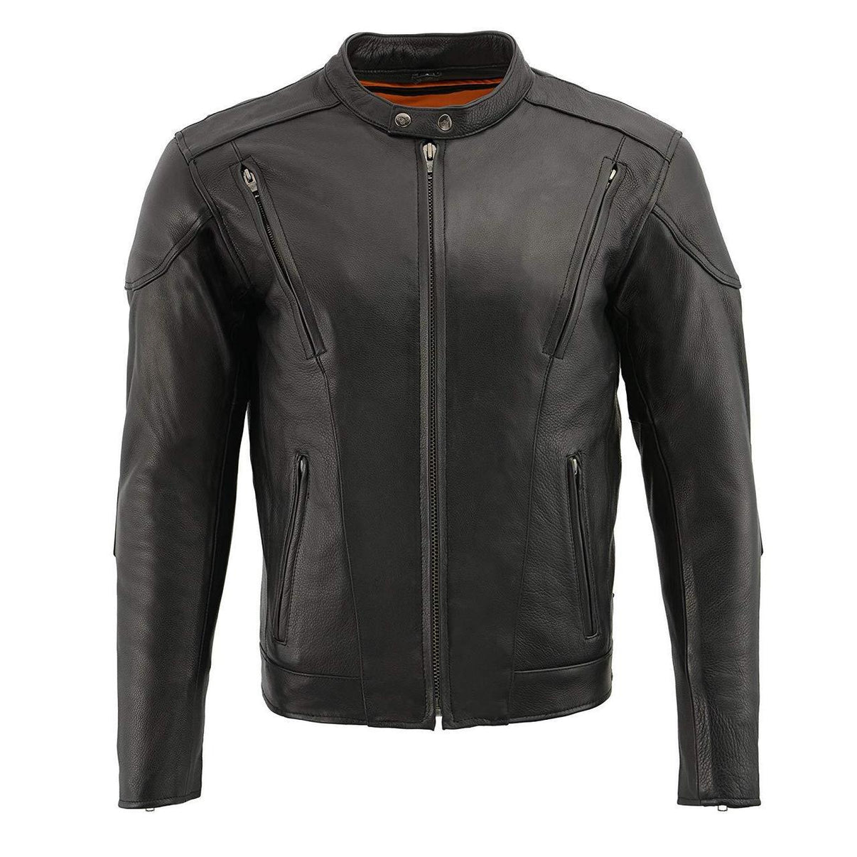 Milwaukee Leather LKM1765 Men's Black Leather Racer Style Side Laced Motorcycle Jacket w/ Ventilation System Hot Leathers
