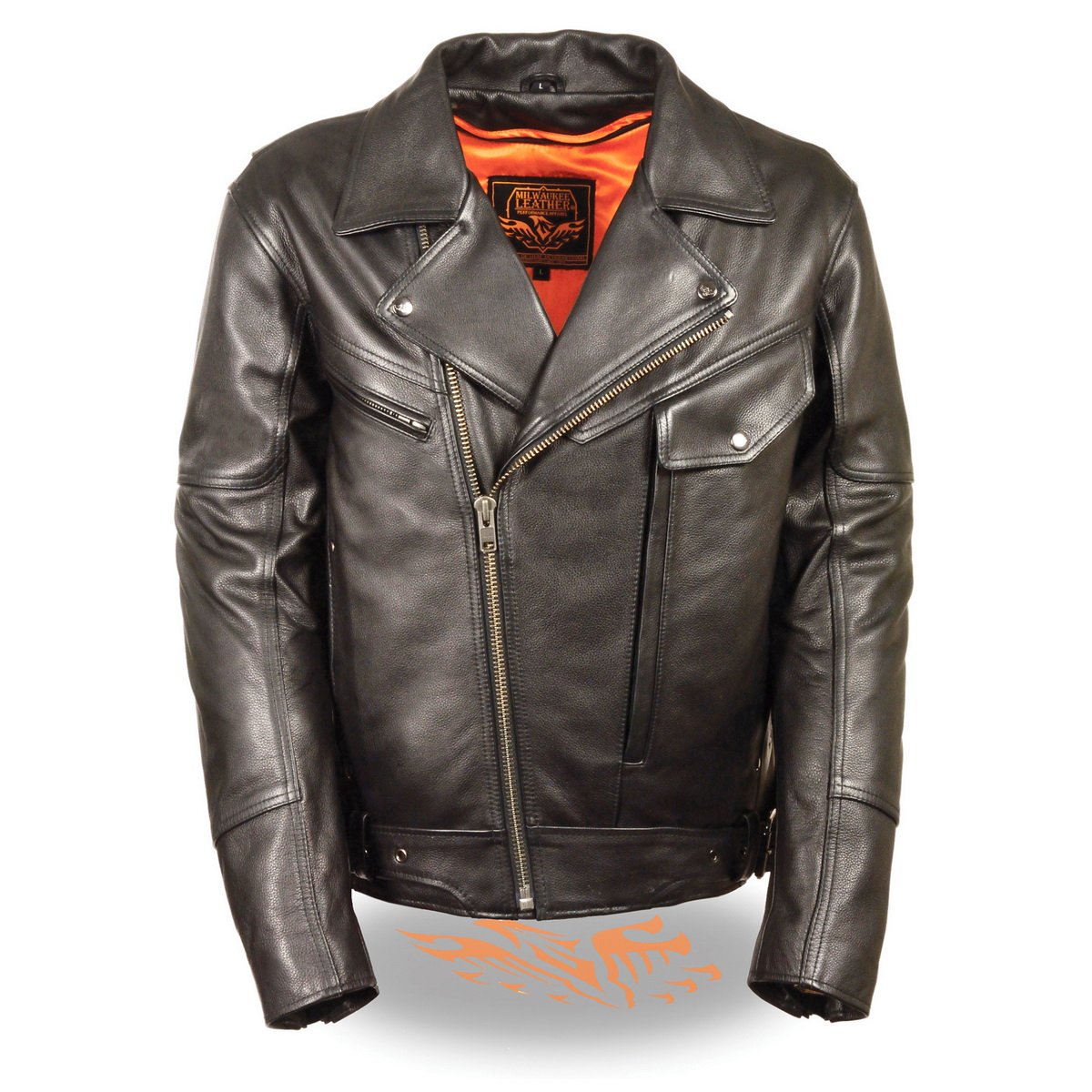 Milwaukee Leather LKM1770 Men's Black Premium Thick Leather Motorcycle Jacket Brando Style Biker Jacket Hot Leathers