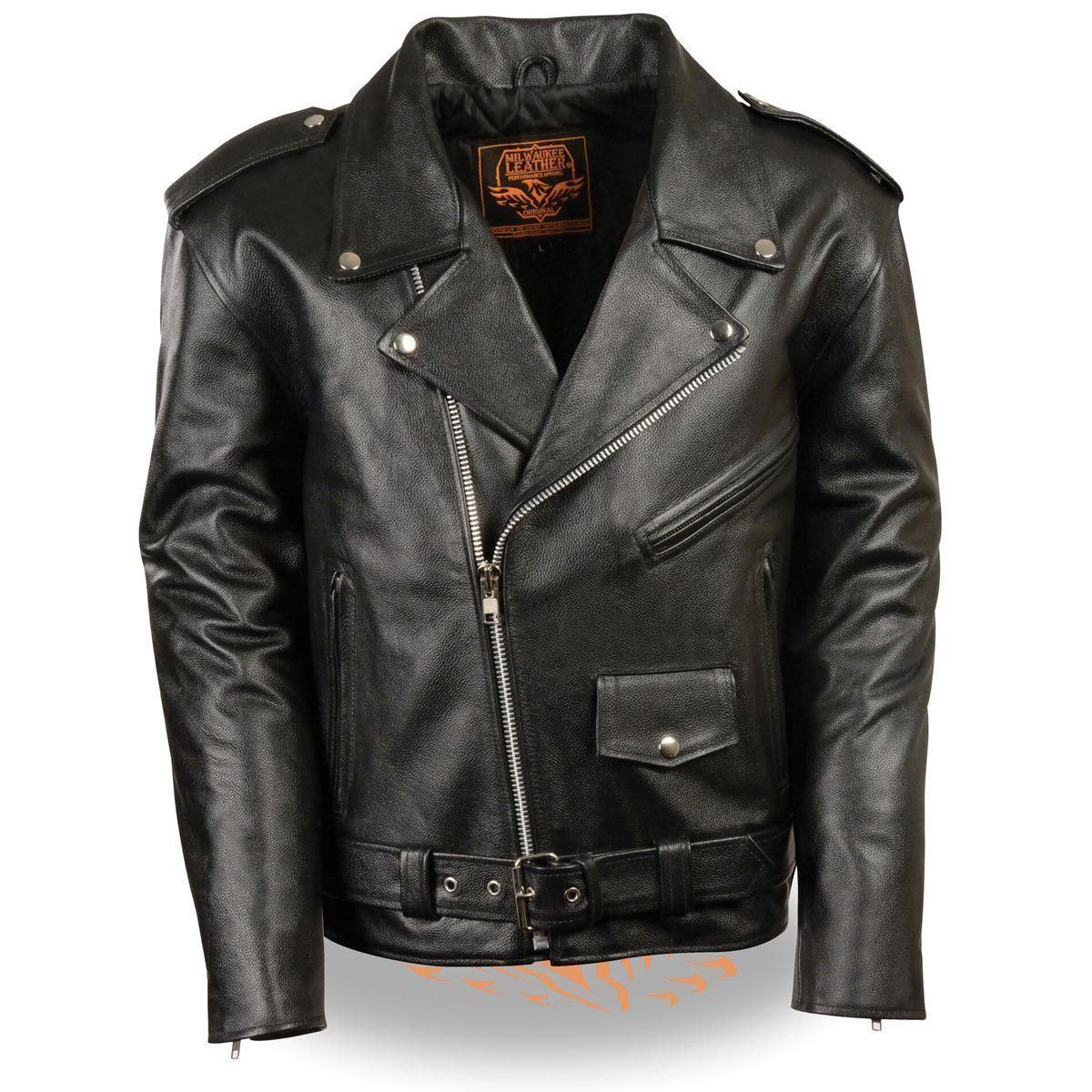 Milwaukee Leather LKM1781 Men's The Legend Classic Black Premium Leather Motorcycle Jacket w/ Quilted Liner Hot Leathers