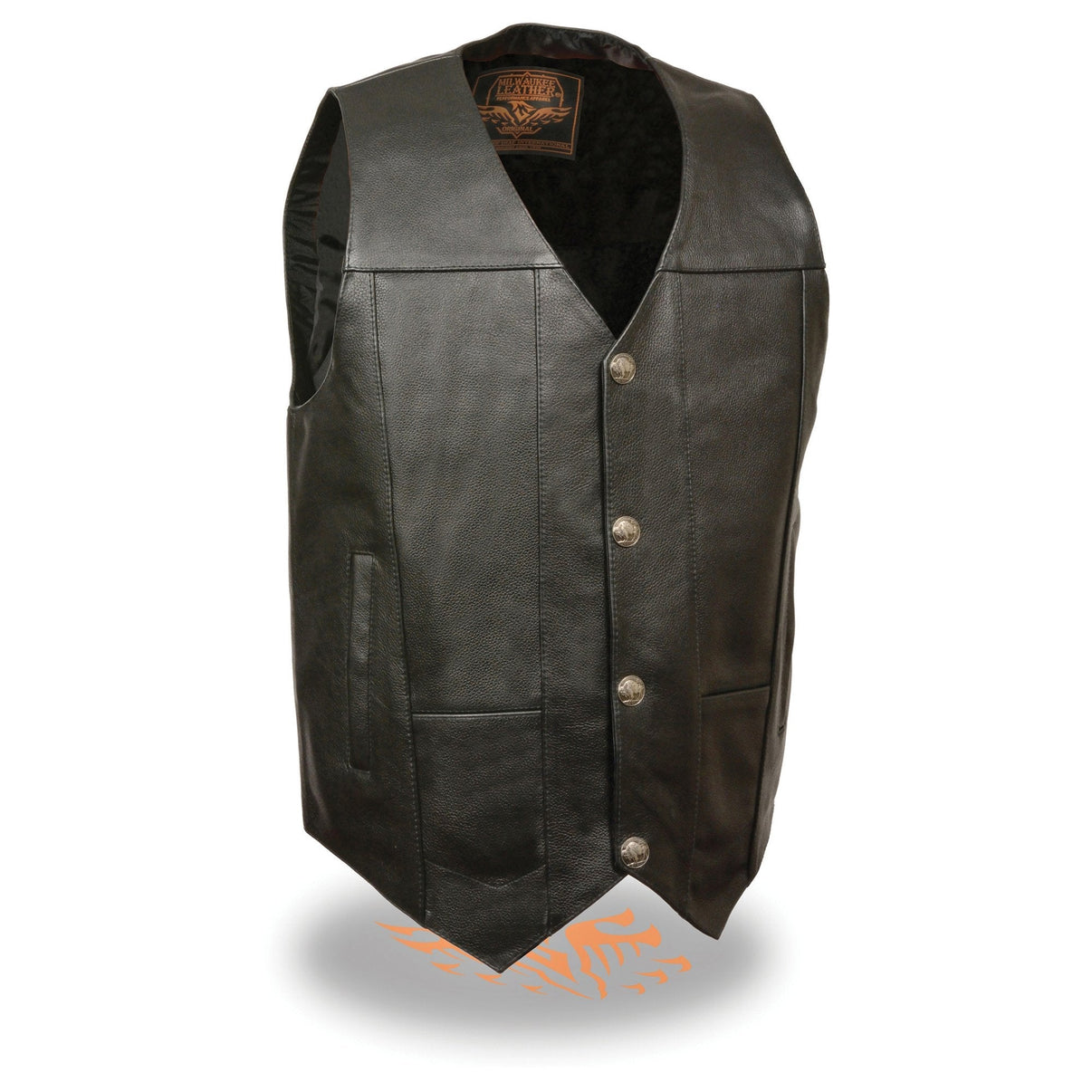 Milwaukee Leather LKM3700 Men's Black Leather Classic V-Neck Motorcycle Rider Vest w/ Buffalo Nickel Snaps Closure Hot Leathers
