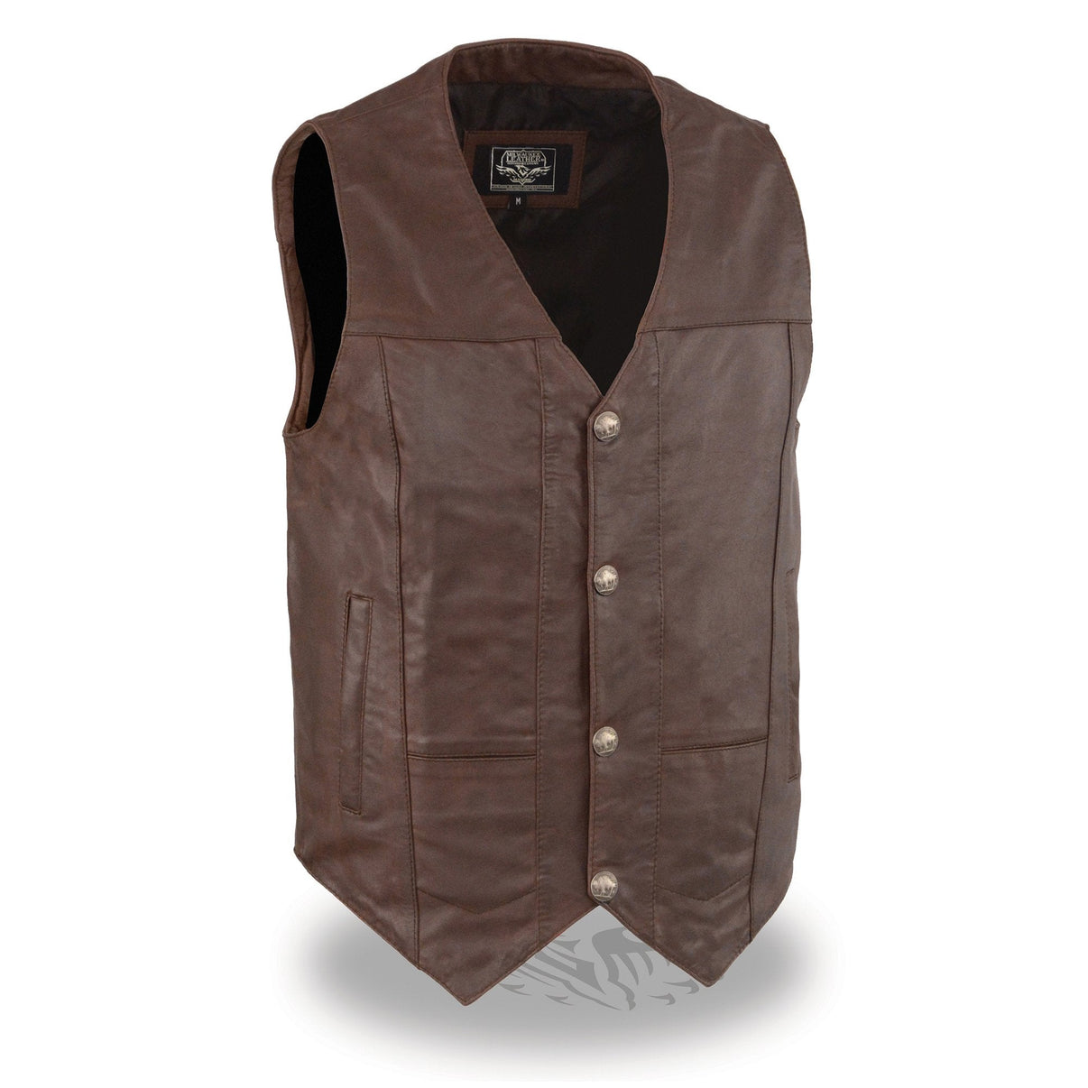 Milwaukee Leather LKM3702 Men's Leather V-Neck Western Style Motorcycle Rider Vest w/Classic Buffalo Snaps Closure Hot Leathers
