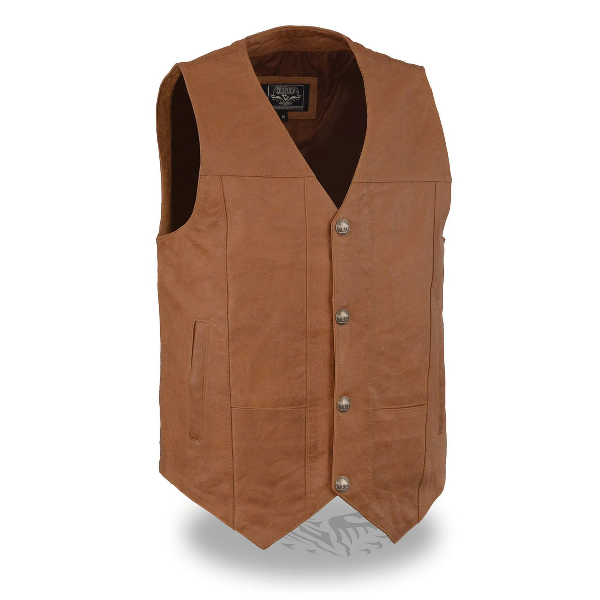 Milwaukee Leather LKM3702 Men's Saddle Leather Classic V-Neck Western Style Motorcycle Rider Vest w/ Buffalo Snaps Hot Leathers