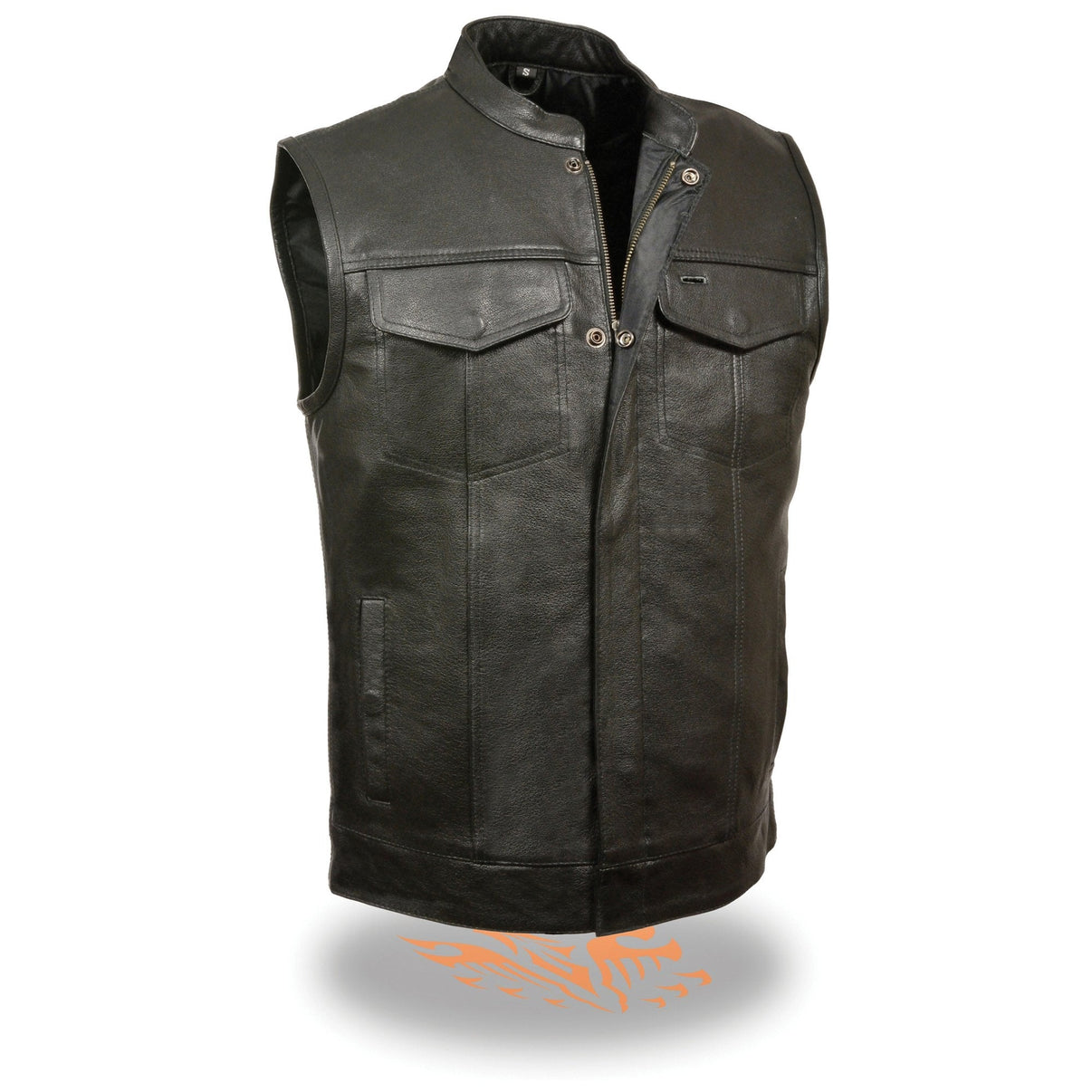 Milwaukee Leather LKM3710 Men's Black Leather Club Style Motorcycle Rider Vest w/ Zipper and Snap Button Closure Hot Leathers