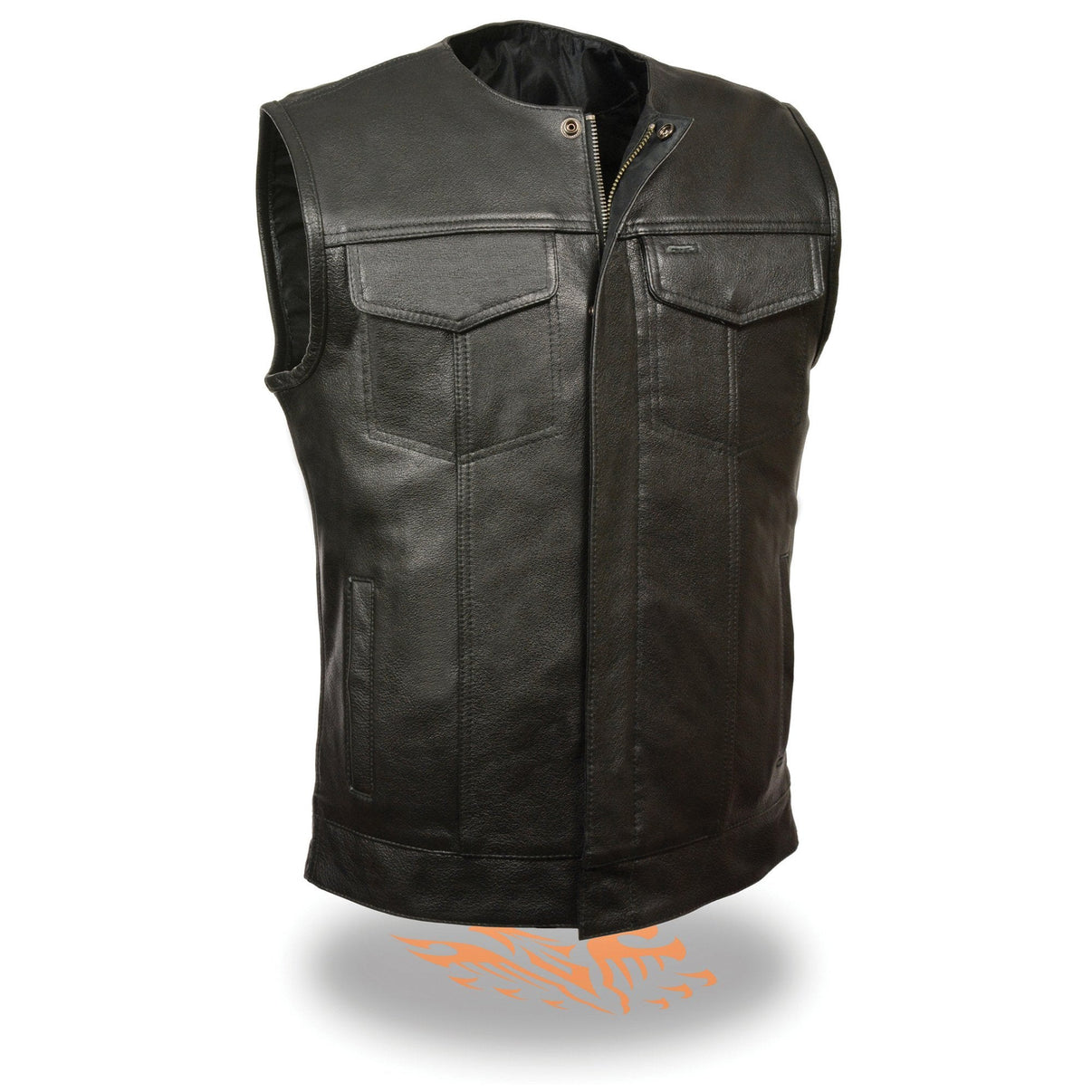 Milwaukee Leather LKM3711 Men's Black Leather Collarless Club Style Motorcycle Rider Vest w/ Dual Front Closure Hot Leathers