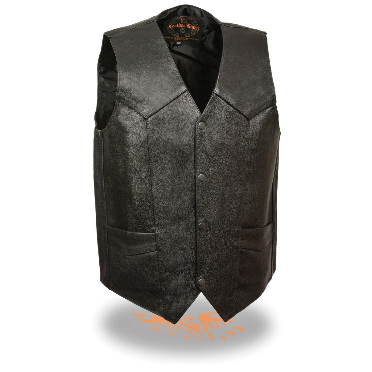 Milwaukee Leather LKM3730 Men's Black Leather Western Style V-Neck Motorcycle Rider Vest with Front Snap Closure Hot Leathers