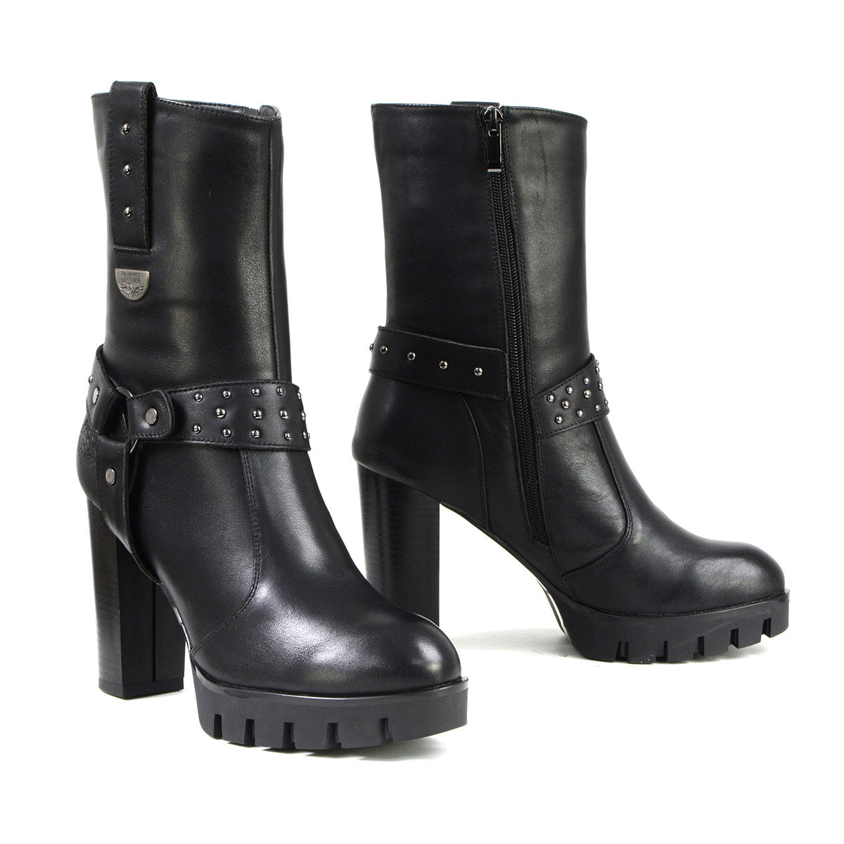 Milwaukee Leather MBL9303 Women's Classic Black Leather Casual Fashion Boots with Block Heel Hot Leathers