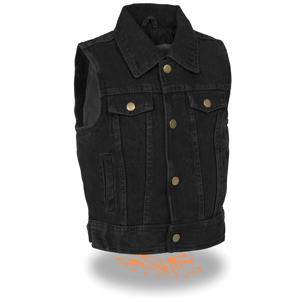 Milwaukee Leather MDK3910 Black Unisex-Child Kids Denim Snap Front Vest with Shirt Style Collar Hot Leathers