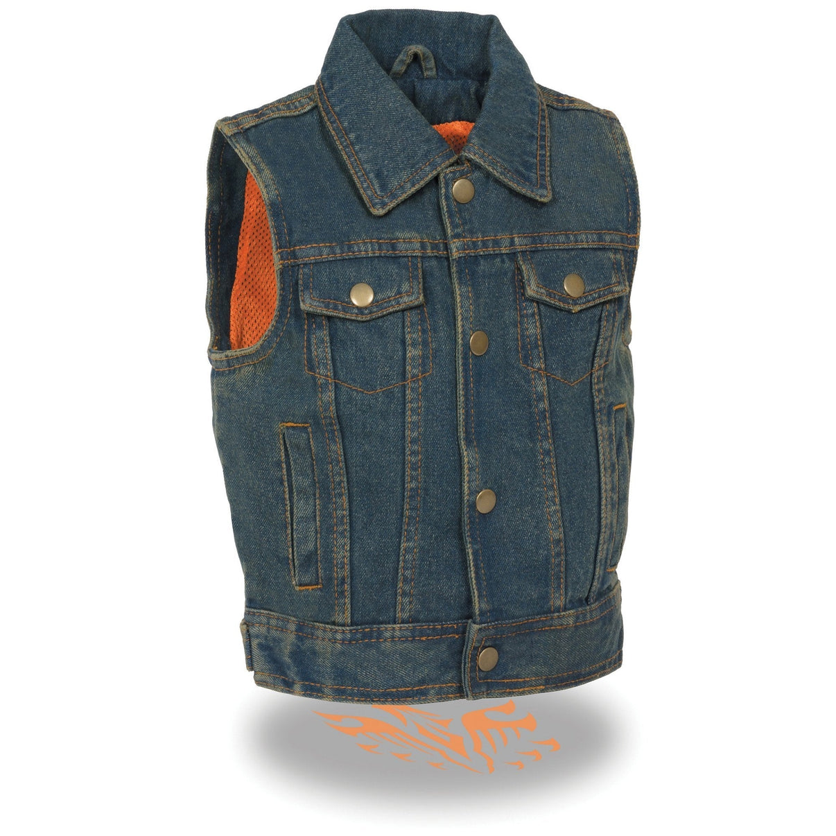 Milwaukee Leather MDK3910 Blue Unisex-Child Kids Denim Snap Front Vest with Shirt Style Collar Hot Leathers
