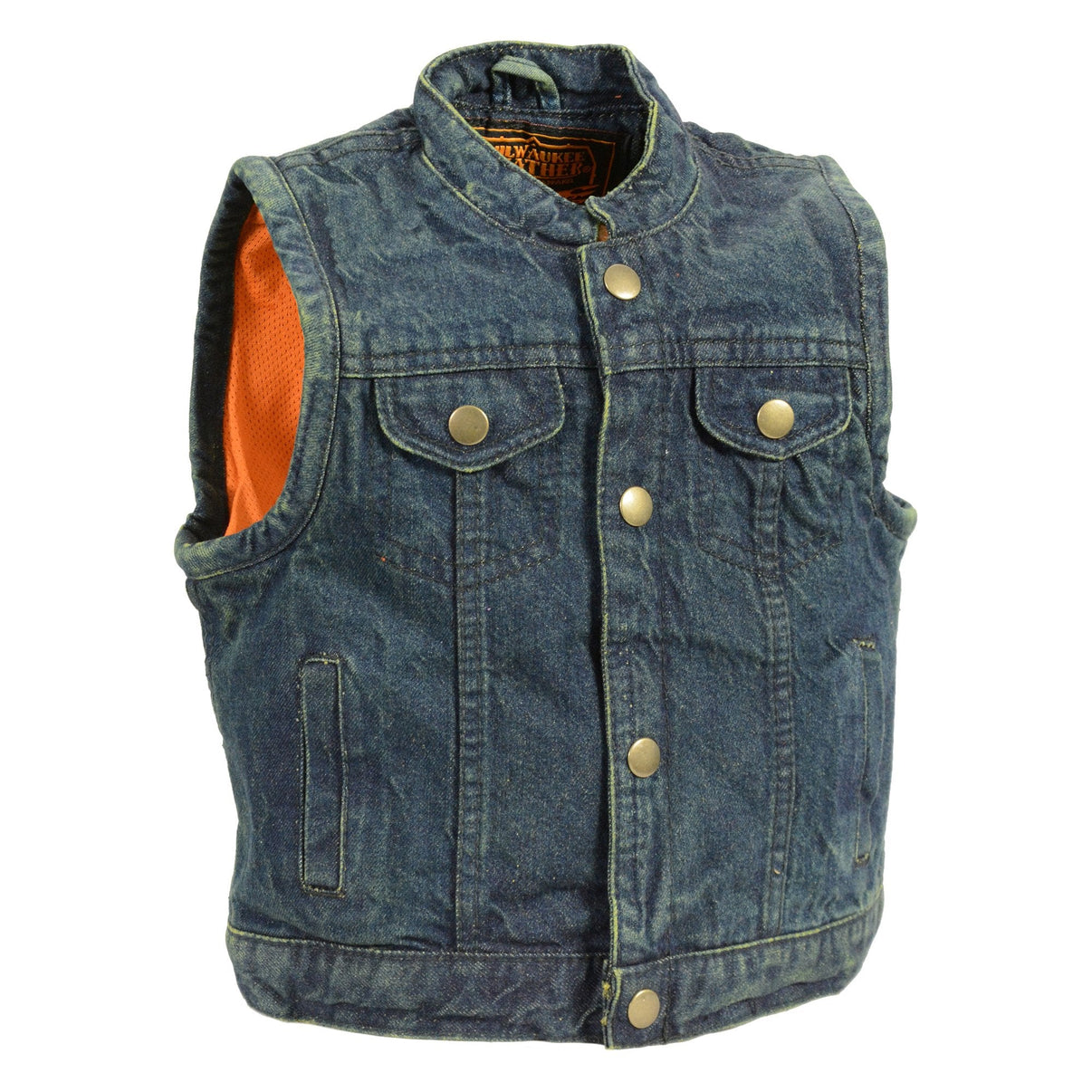 Milwaukee Leather MDK3920 Kids Blue Denim Club Style Snap Front Vest Hot Leathers