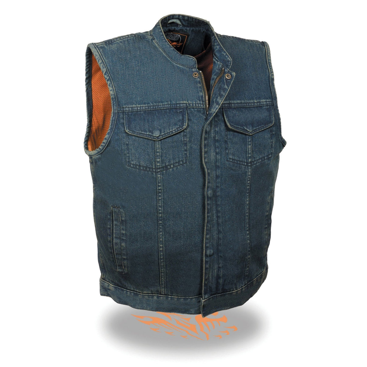Milwaukee Leather MDM3000 Men's 'Brute' Concealed Snap Black Denim Club Style Vest w/ Hidden Zipper Hot Leathers
