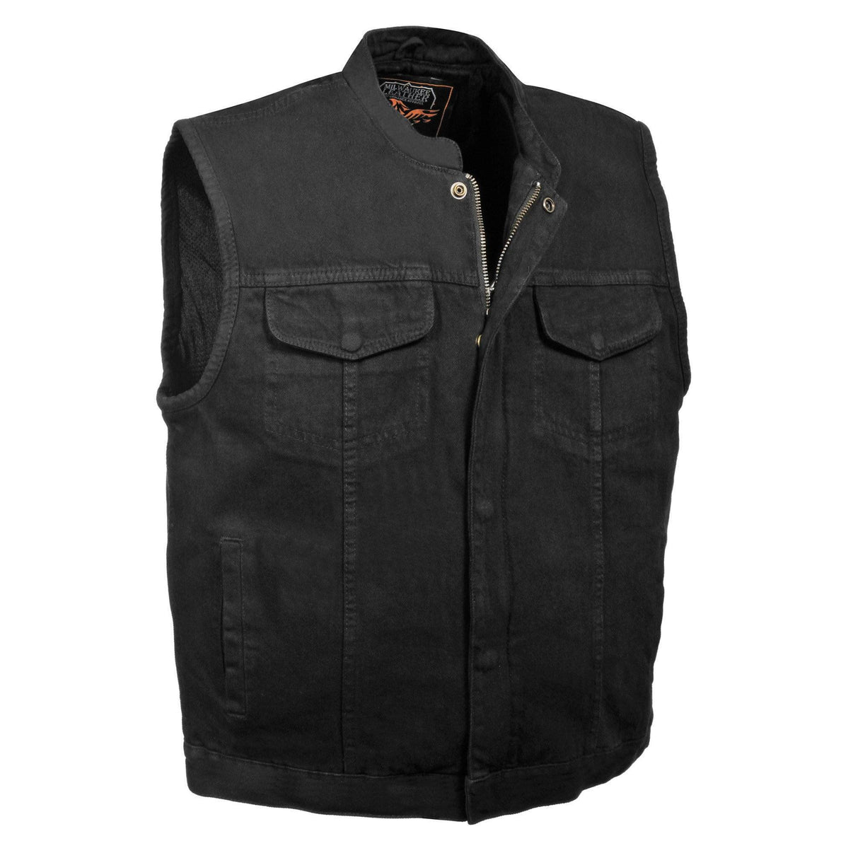 Milwaukee Leather MDM3000 Men's 'Brute' Concealed Snap Black Denim Club Style Vest w/ Hidden Zipper Hot Leathers