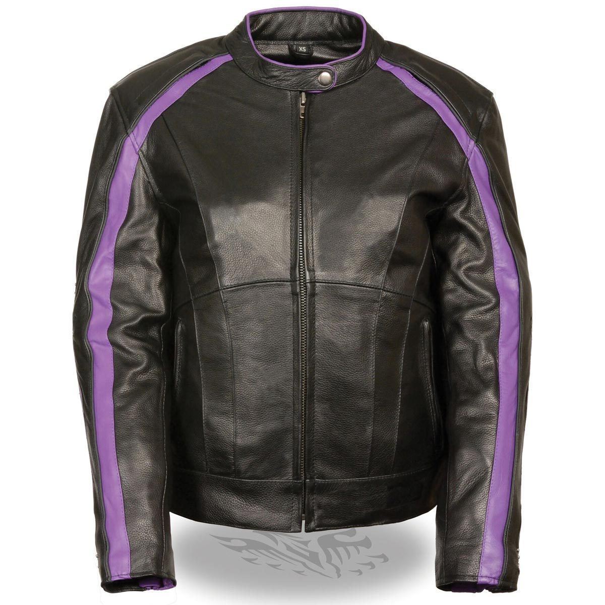 Milwaukee Leather ML1952 Women's Black and Purple Embroidered and Stud Design Scooter Jacket Hot Leathers