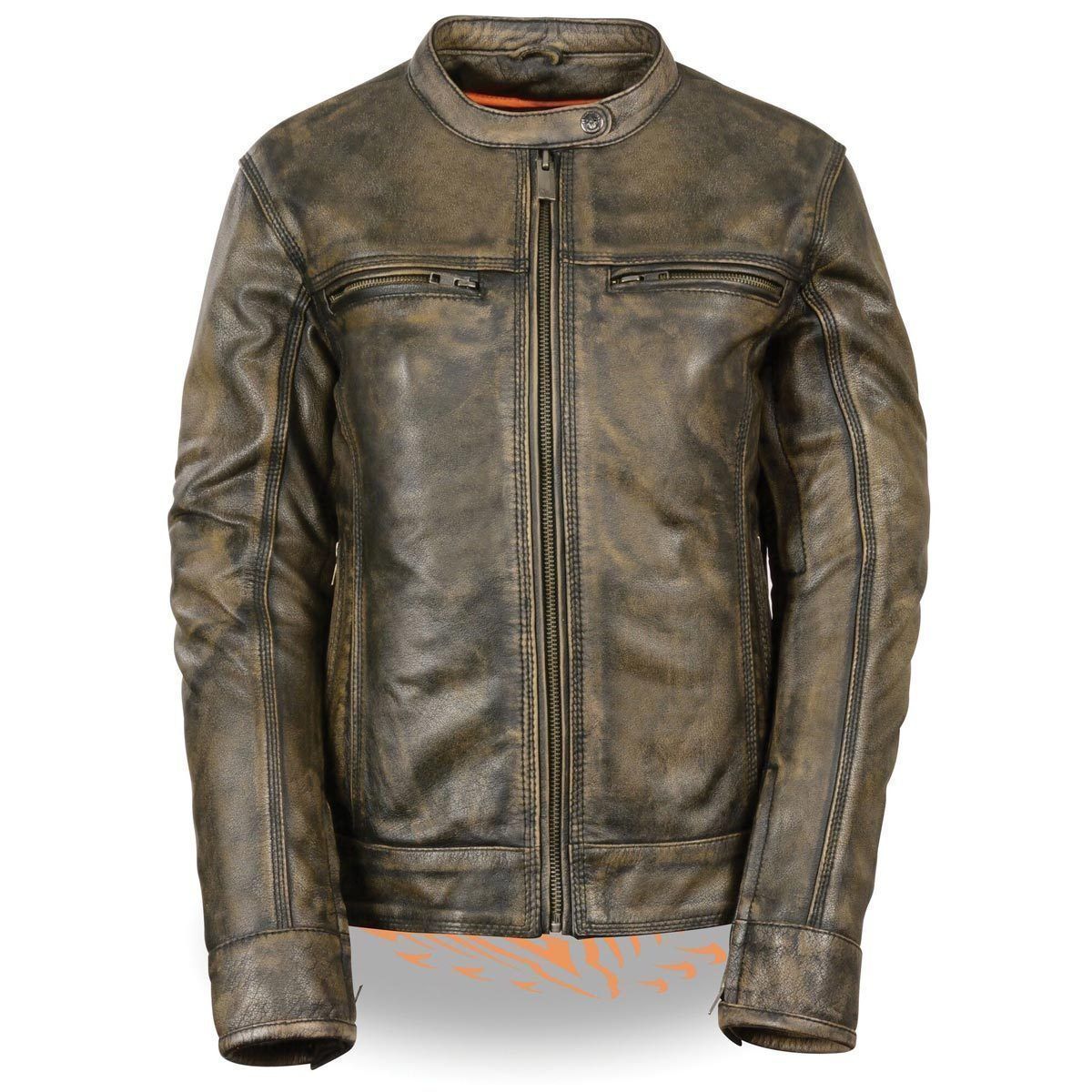 Milwaukee Leather MLL2550 Women's Scooter Distressed Brown Leather Vented Motorcycle Jacket Hot Leathers