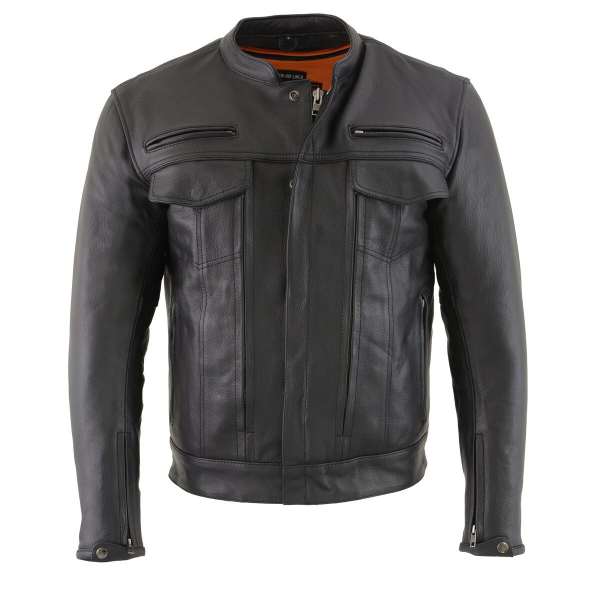 Milwaukee Leather MLM1506 Men's Black Premium Leather Motorcycle Jacket w/ Utility Pockets Cool-Tec Leather Treatement Hot Leathers
