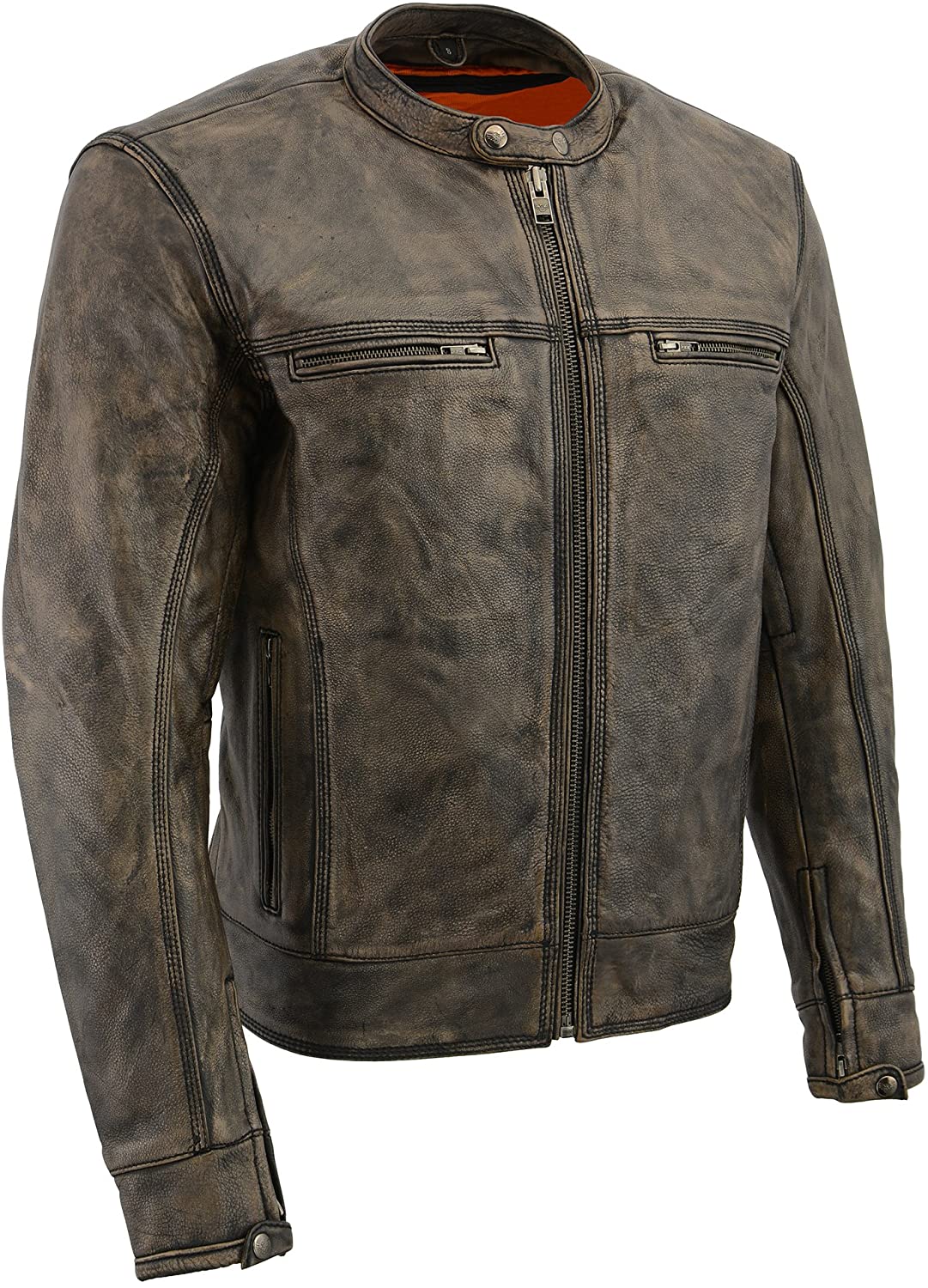 Milwaukee Leather MLM1550 Men's Vented Black-Beige Distressed Leather Scooter Style Motorcycle Jacket w/ Liner Hot Leathers