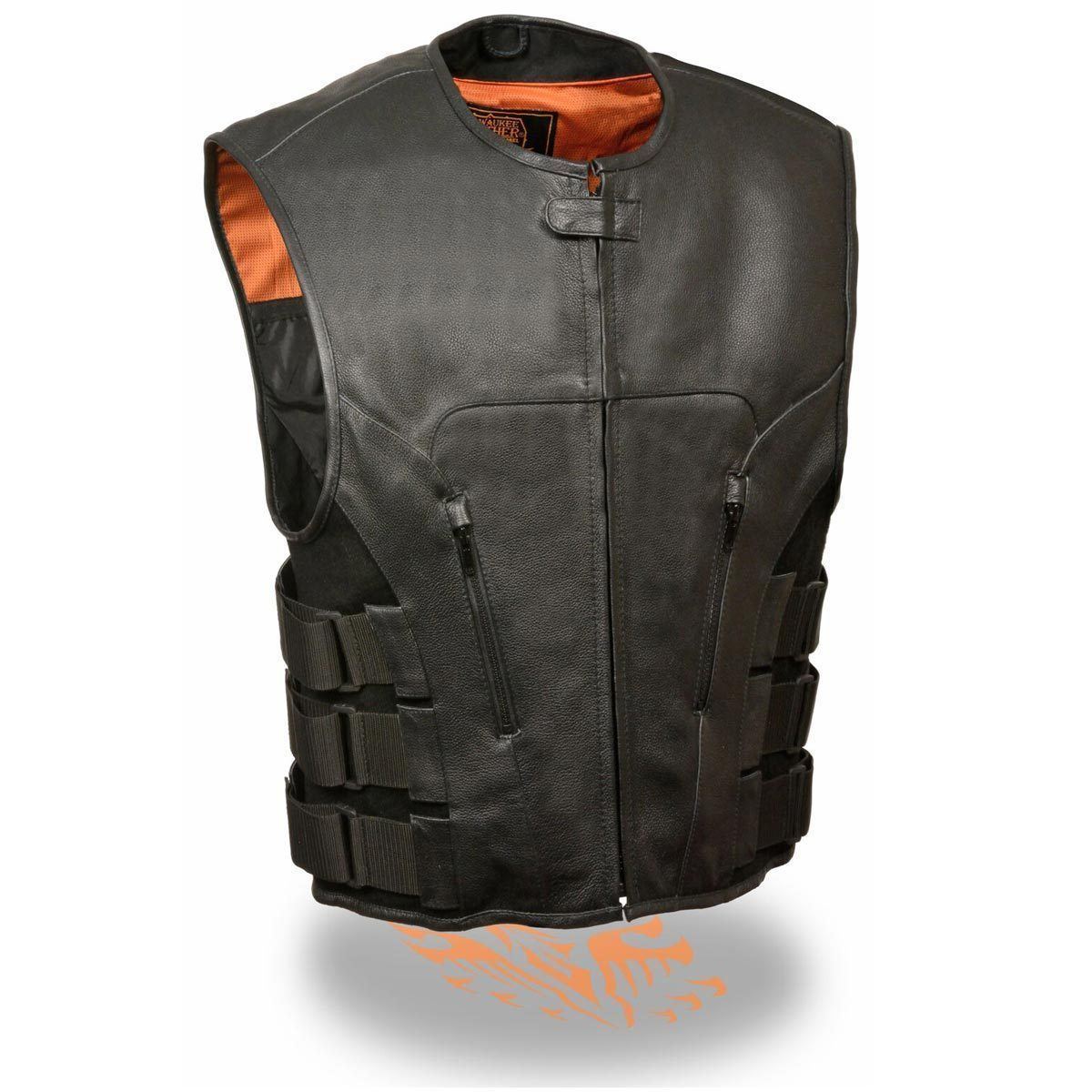 Milwaukee Leather MLM3500 Men's Swat Style Rider Leather Vest w/ Single Panel Back for Club Patches Hot Leathers