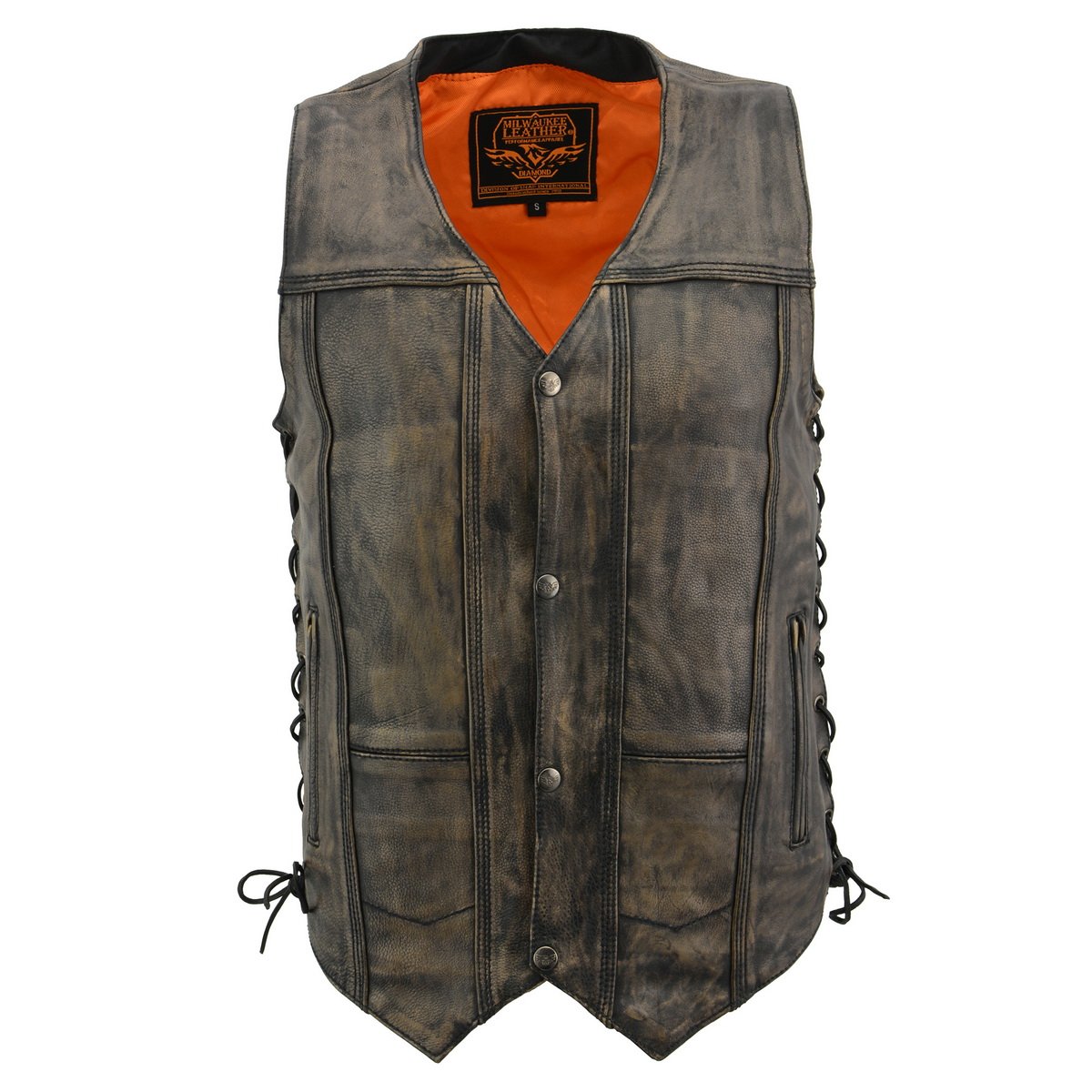 Milwaukee Leather MLM3540 Men's Roulette Distressed Brown 10 Pocket Motorcycle Leather Vest Hot Leathers