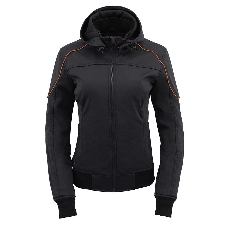 Milwaukee Leather MPL2764 Women's Black Soft Shell Armored Motorcycle Racing Style Jacket with Hoodie Hot Leathers