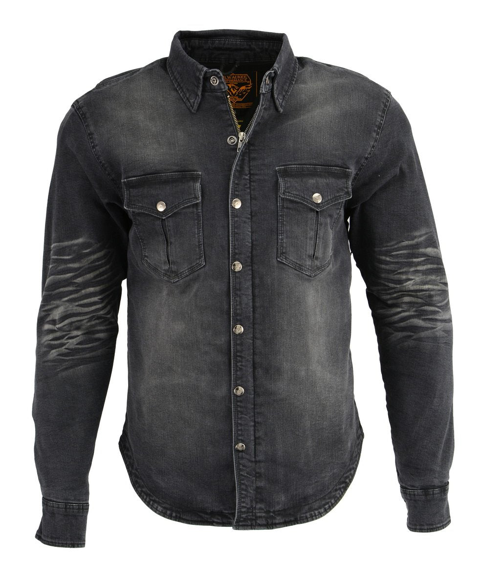 Milwaukee Leather MPM1620 Men's Black Flannel Biker Shirt with CE Approved Armor - Reinforced w/ Aramid Fibers Hot Leathers