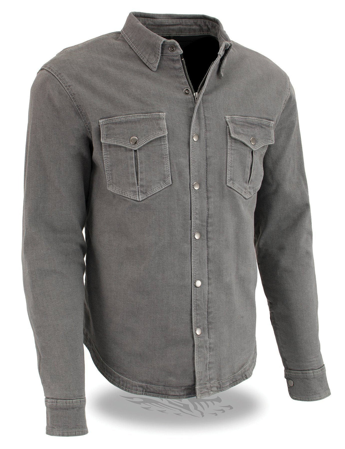 Milwaukee Leather MPM1621 Men's Grey Long Sleeve Flannel Biker Shirt w/ CE Armor - Reinforced w/ Aramid Fibers Hot Leathers