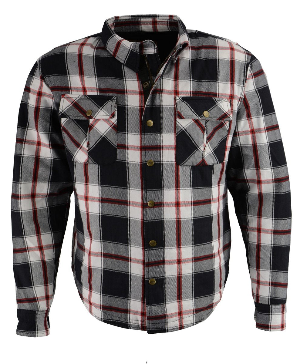 Milwaukee Leather MPM1625 Men's Plaid Flannel Biker Shirt with CE Approved Armor - Reinforced w/ Aramid Fibers Hot Leathers