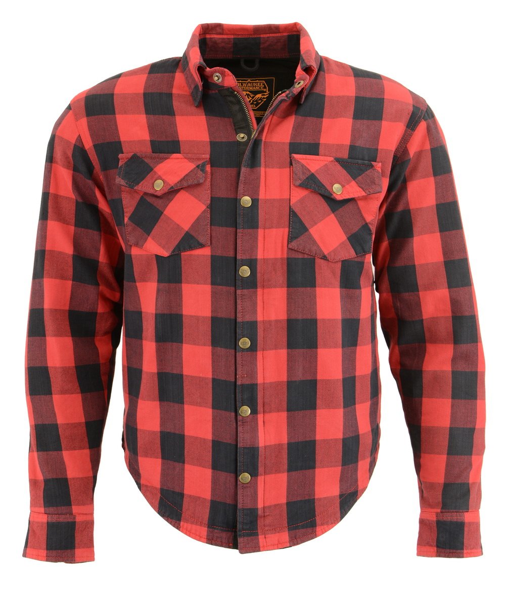 Milwaukee Leather MPM1631 Men's Plaid Flannel Biker Shirt with CE Approved Armor - Reinforced w/ Aramid Fiber Hot Leathers