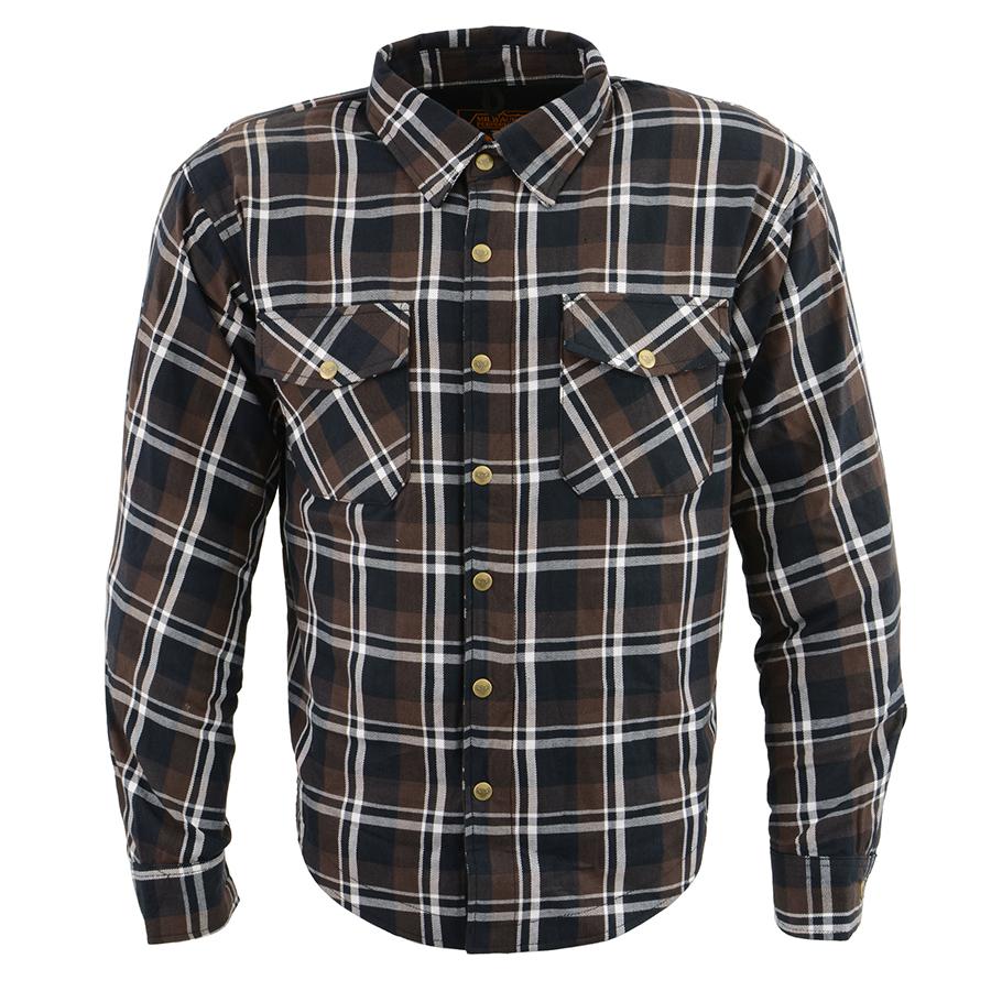 Milwaukee Leather MPM1643 Men's Plaid Flannel Biker Shirt with CE Approved Armor - Reinforced w/ Aramid Fiber Hot Leathers