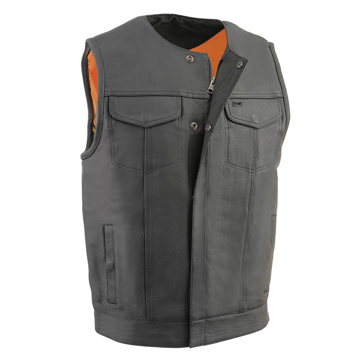 Milwaukee Leather Men's MLM3515 Black Premium Collarless Club Style Motorcycle Vest w/ Cool-Tec Leather Treatment Hot Leathers