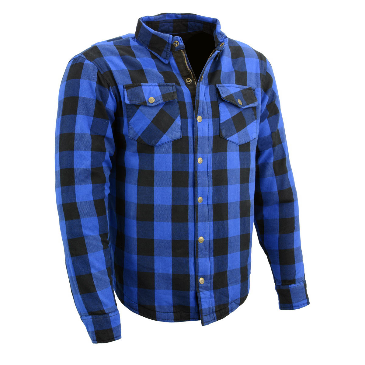 Milwaukee Leather Men's Plaid Flannel Blue Biker Shirt with CE Approved Armor Reinforced w/Aramid Fiber MPM1634 Hot Leathers