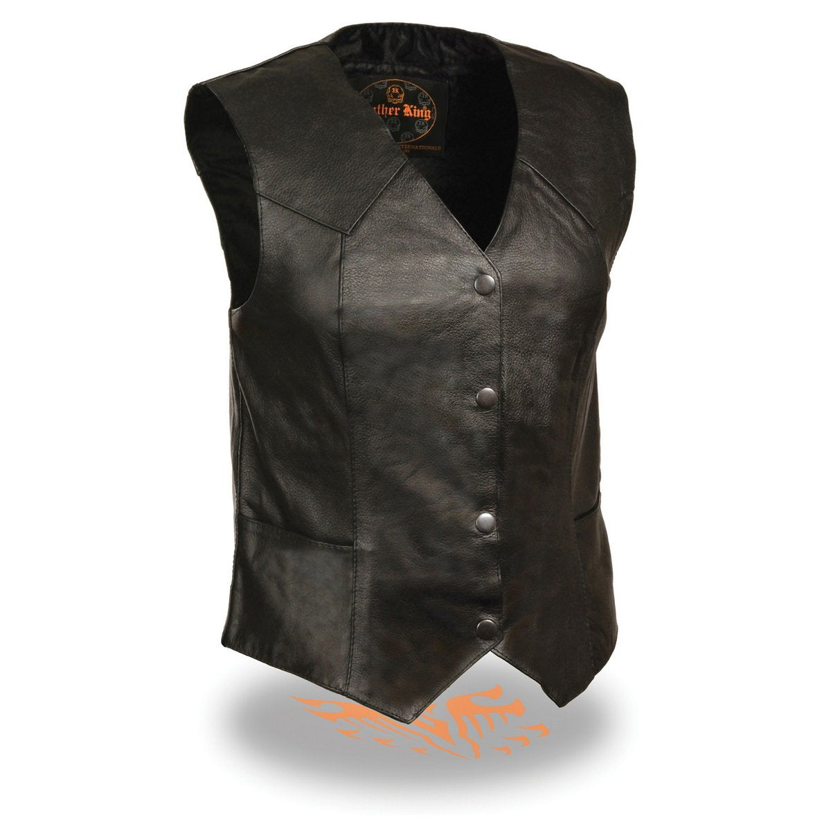 Milwaukee Leather SH1227 Women's Black Leather Classic Western Motorcycle Rider Vest- Front 4-Snap Button Closure Hot Leathers