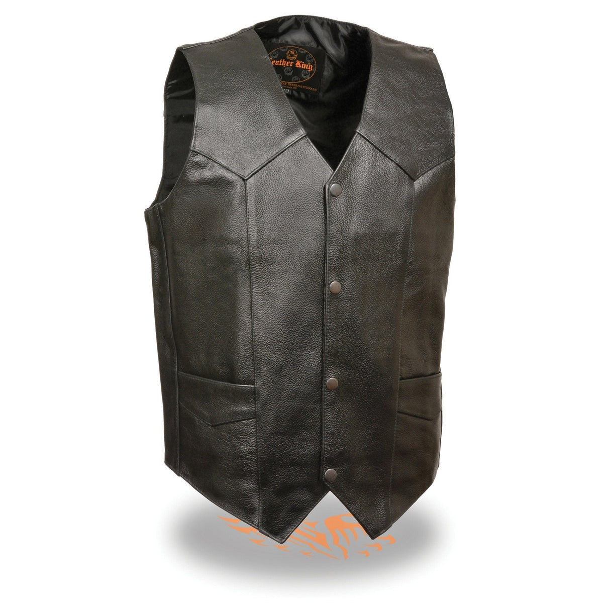 Milwaukee Leather SH1310 Men's Black Leather Classic V-Neck Motorcycle Rider Vest w/ Front Snap Button Closure Hot Leathers