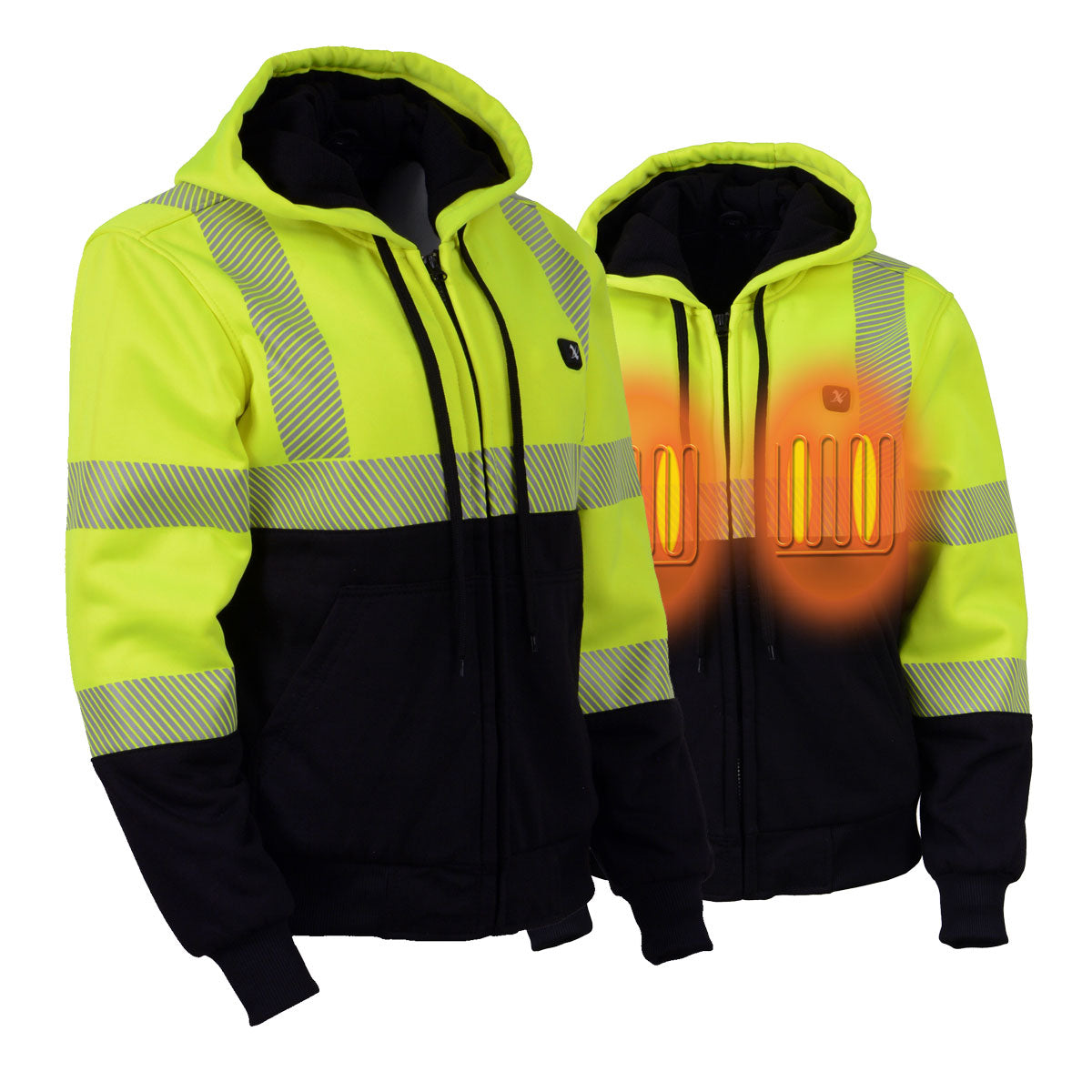 Nexgen Heat MPL2773SET Women's Heated Hoodie High-Viz Reflective - Zipper Front Sweatshirt Jacket w/ Battery Pack Hot Leathers