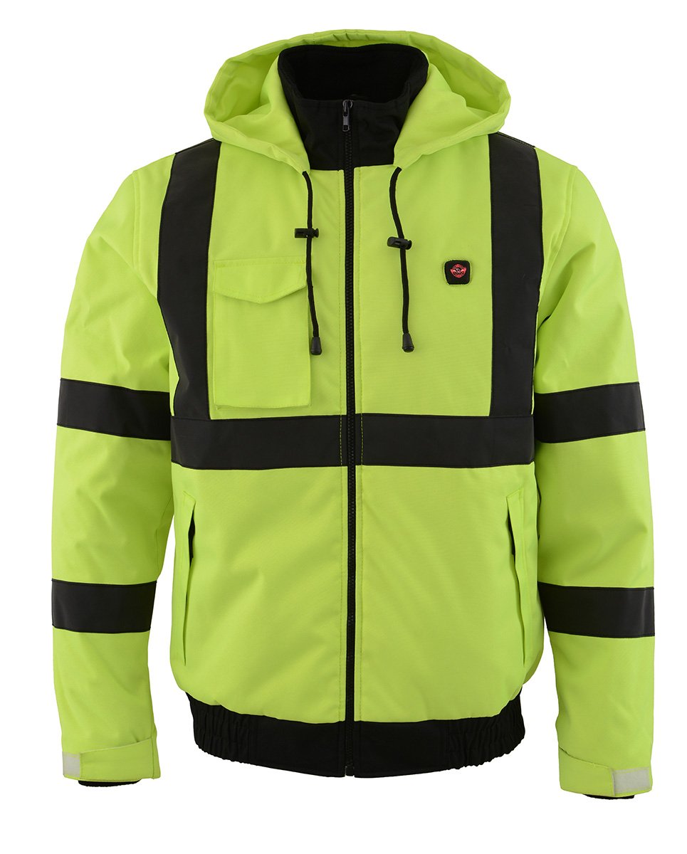 Nexgen Heat MPM1773SET Men's Heated High Visibility Work Hoodie, Neon Green Hi Vis Reflective Hoodie w/ Battery Hot Leathers