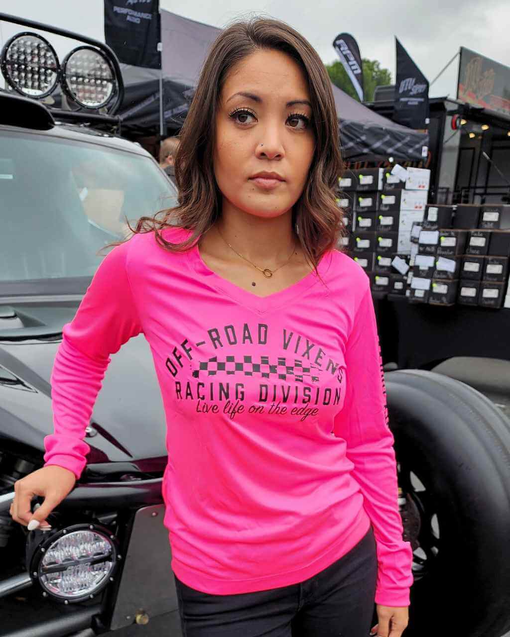 Racing Division LS Tech Tee - Neon Pink OFF-ROAD VIXENS CLOTHING CO.