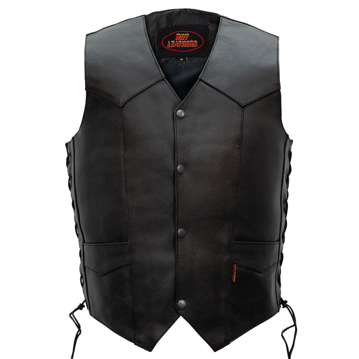 Hot Leathers VSM1015 Men's Black Heavyweight Motorcycle style Leather Biker Vest with Side Laces - LiveTheGnar