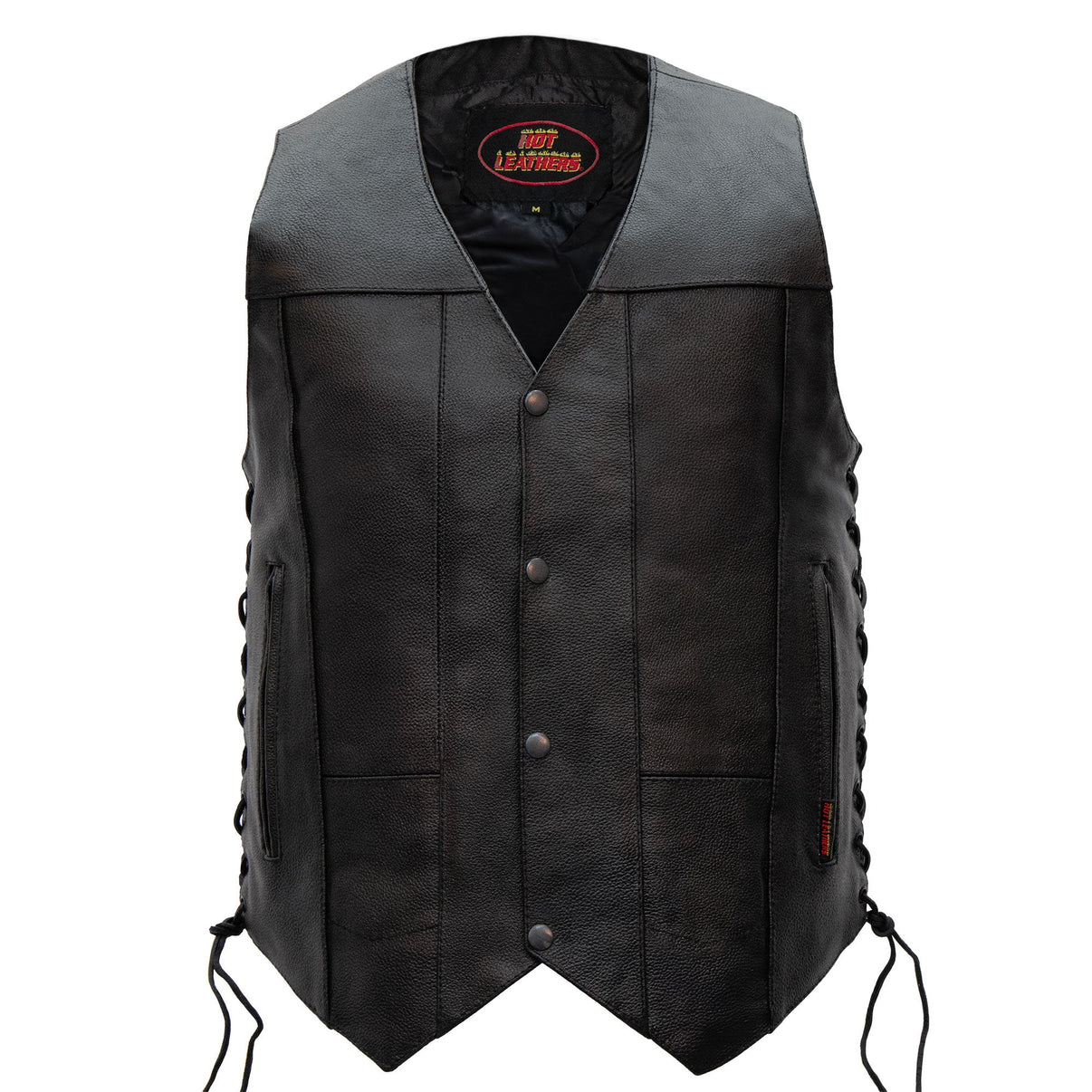Hot Leathers VSM1017 Men's Motorcycle Black '10 Pocket' Leather Biker Vest with Side Laces - LiveTheGnar