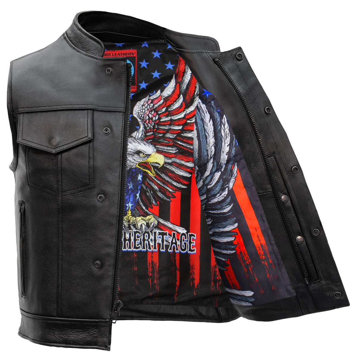 Hot Leathers VSM1052 Men's Black 'Patriotic' Motorcycle Club style Conceal and Carry Leather Biker Vest - LiveTheGnar