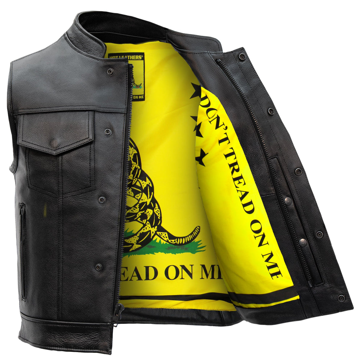 Hot Leathers VSM1053 Men's Black 'Don't Tread On Me' Motorcycle Club Style Conceal and Carry Leather Biker Vest - LiveTheGnar