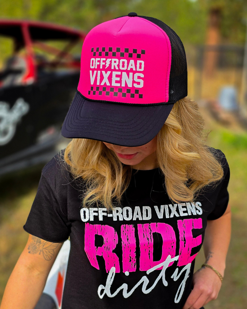 Checked Out Foam Trucker - Pink/Black OFF-ROAD VIXENS CLOTHING CO.