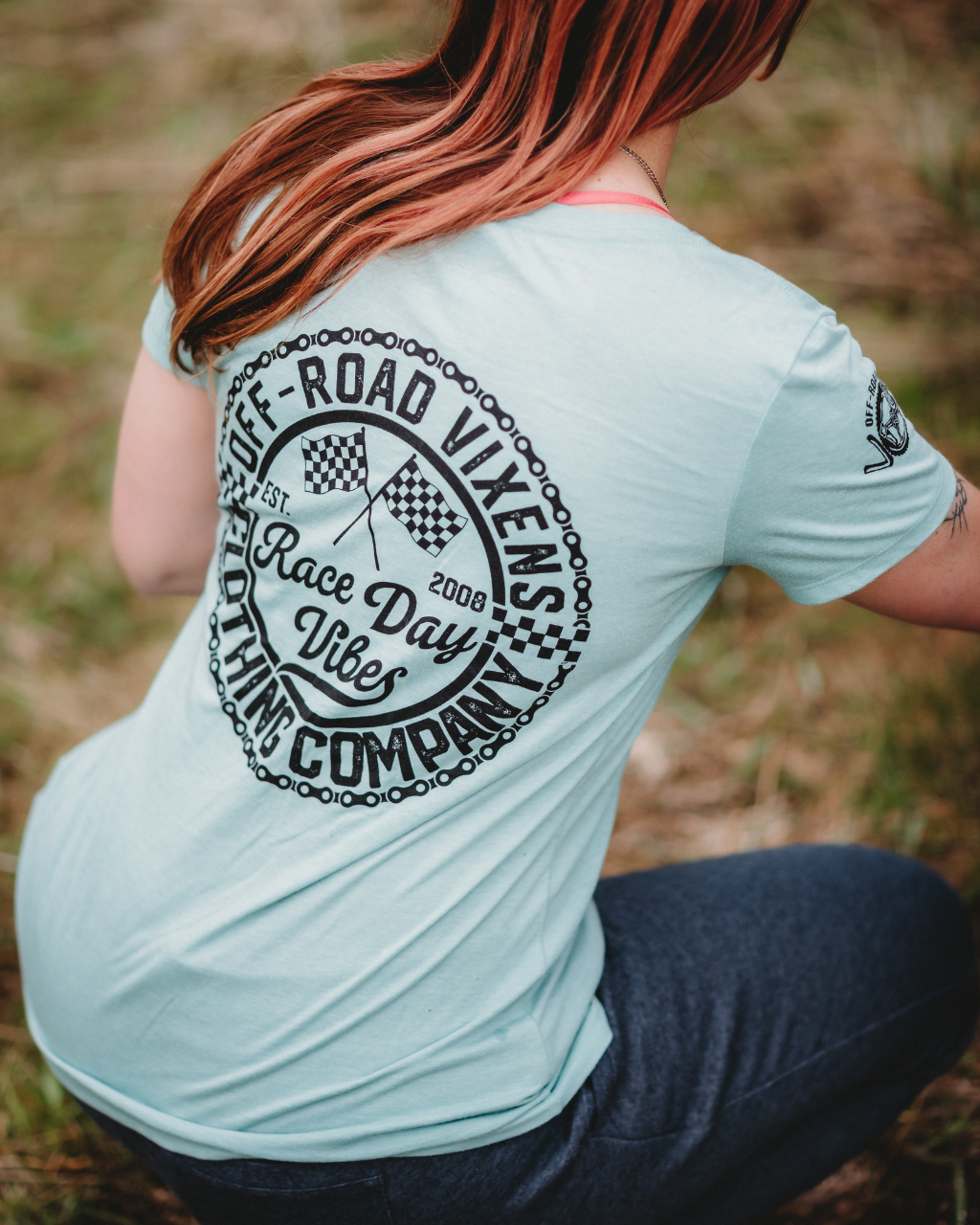 Race Day Vibes Ladies V Neck Tee OFF-ROAD VIXENS CLOTHING CO.